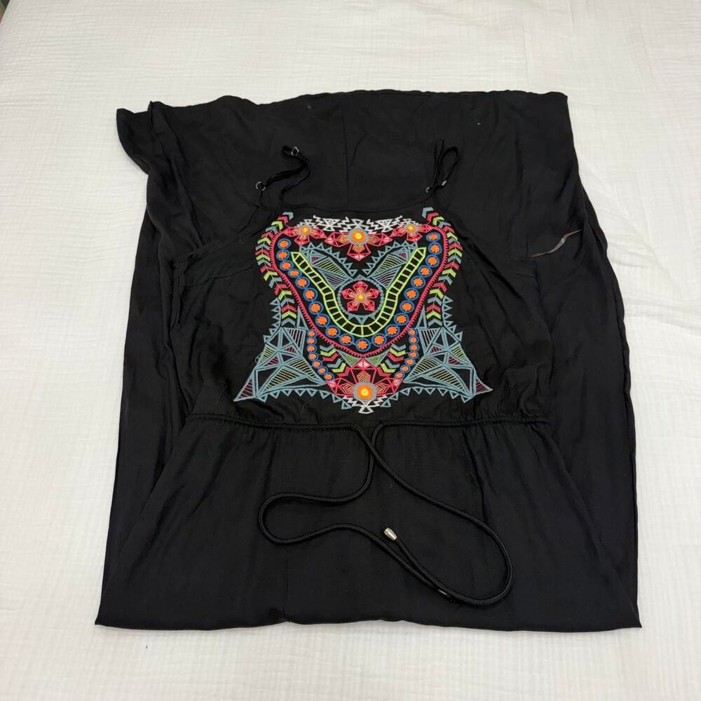 magic black embroidered boho maxi dress